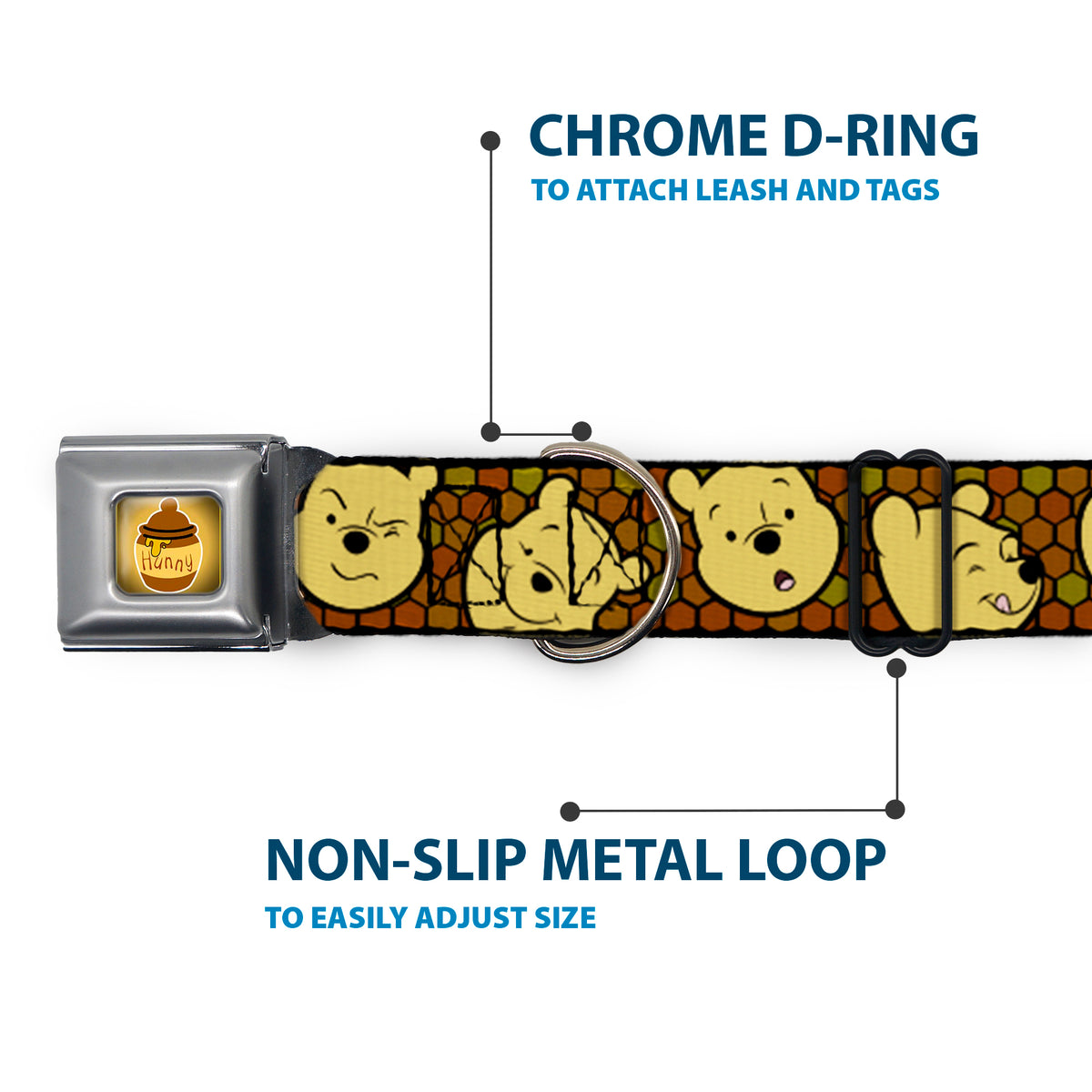 HUNNY Pot Full Color Black/Browns Seatbelt Buckle Collar - Winnie the Pooh Expressions/Honeycomb Black/Browns Dog Collars Seatbelt Buckle Disney