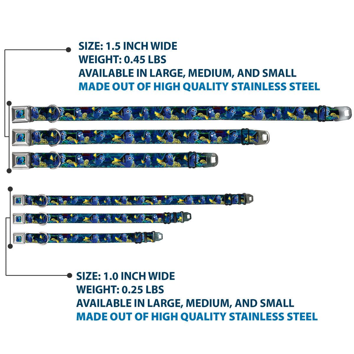 Dory Pose2/Swirls Full Color Blues/Yellows Seatbelt Buckle Collar - Dory Poses/Swirls Blues/Yellows Dog Collars Seatbelt Buckle Disney