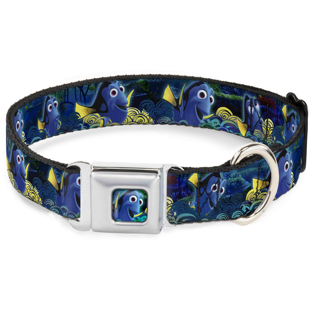 Dory Pose2/Swirls Full Color Blues/Yellows Seatbelt Buckle Collar - Dory Poses/Swirls Blues/Yellows Dog Collars Seatbelt Buckle Disney