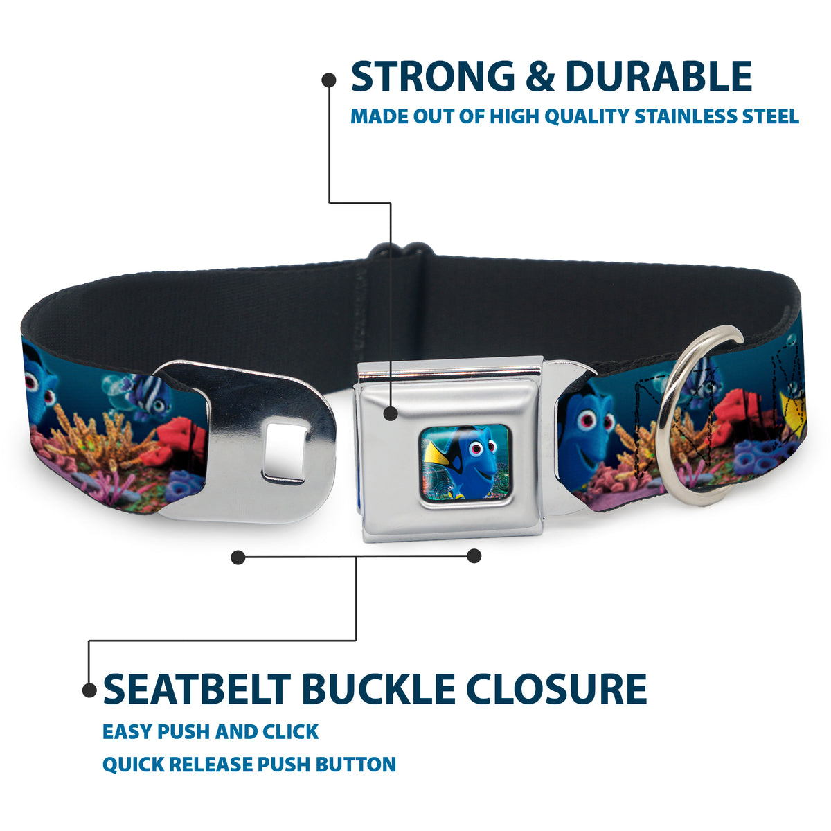 Dory Pose Full Color Seatbelt Buckle Collar - Dory Poses & Friends Under the Sea Dog Collars Seatbelt Buckle Disney