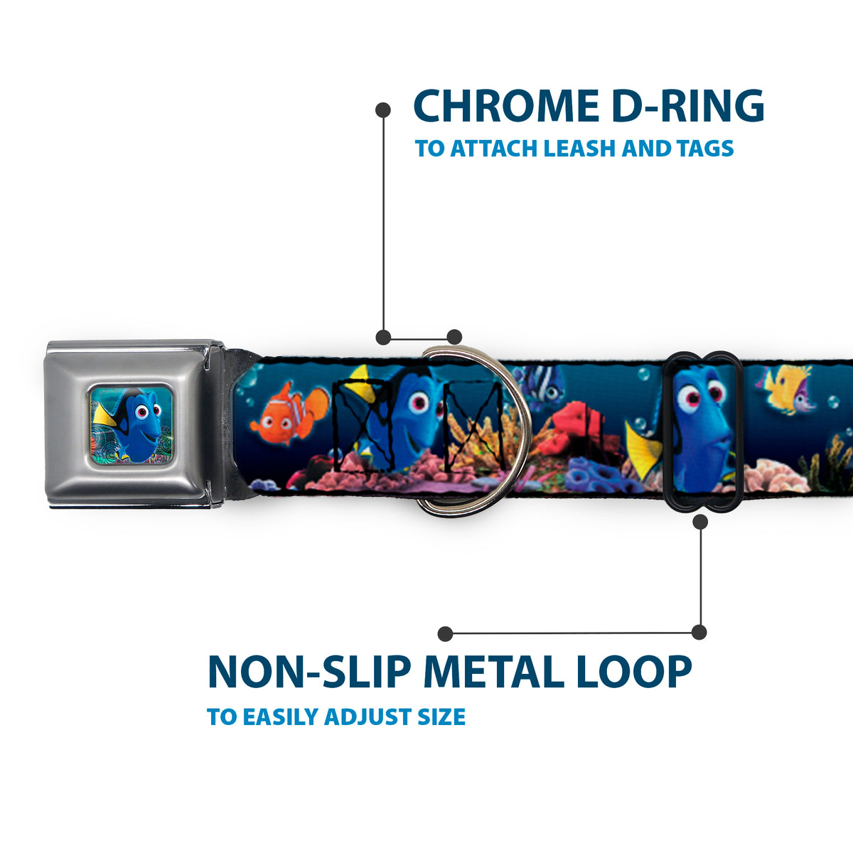 Dory Pose Full Color Seatbelt Buckle Collar - Dory Poses & Friends Under the Sea Dog Collars Seatbelt Buckle Disney