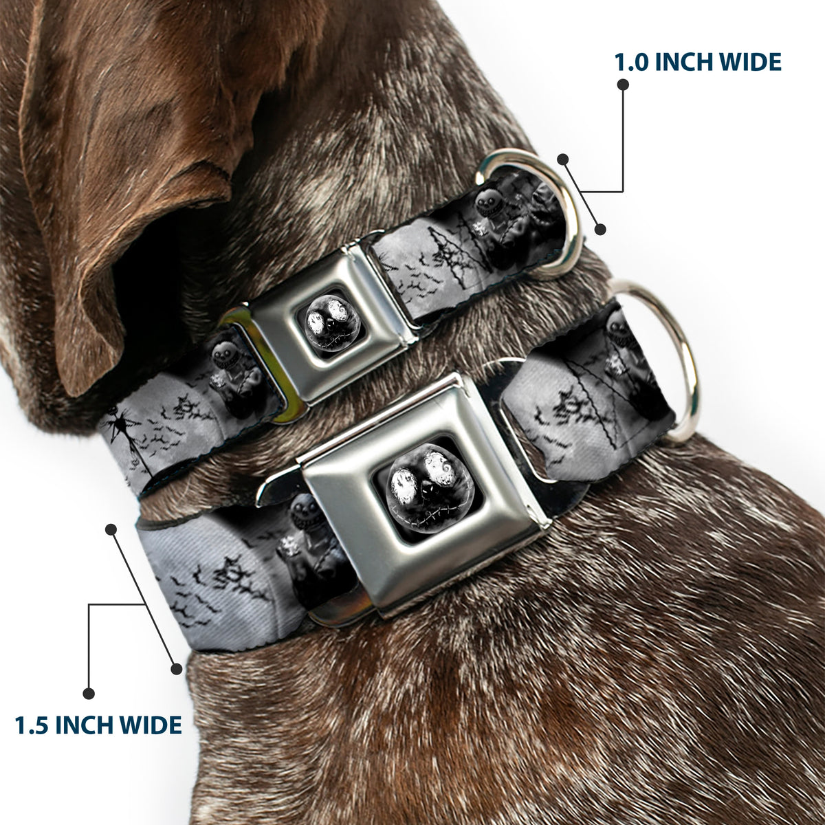 Jack Moon Oogie Boogie Face Full Color Black Grays Seatbelt Buckle Collar - Jack & Oogie Boogie Scenes Grays Dog Collars Seatbelt Buckle Disney