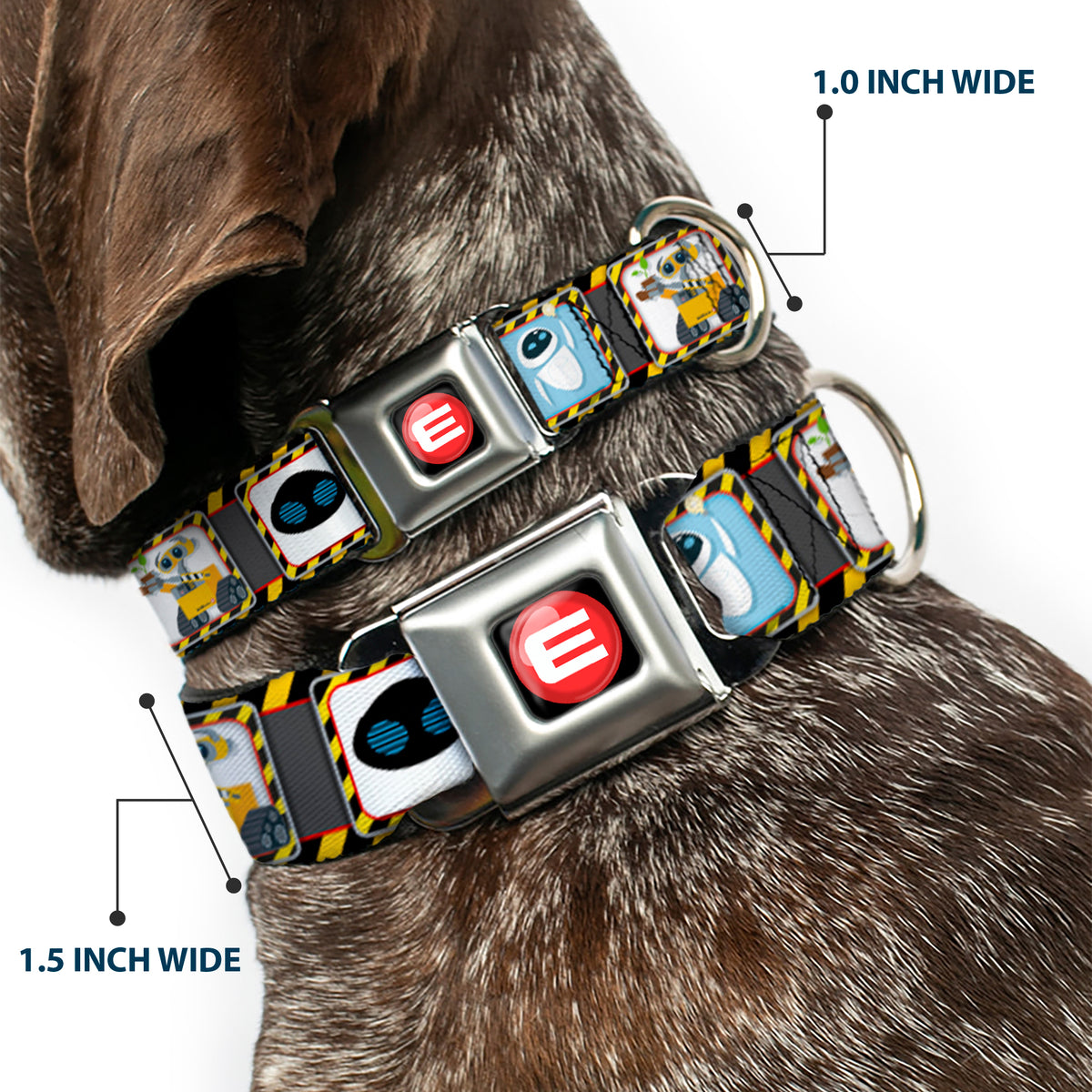 WALL-E Logo Full Color Black Red White Seatbelt Buckle Collar - WALL-E & EVE Pose/Face Hazard Blocks Gray/Yellow/Black Dog Collars Seatbelt Buckle Disney