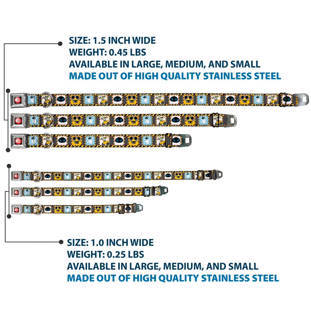 WALL-E Logo Full Color Black Red White Seatbelt Buckle Collar - WALL-E & EVE Pose/Face Hazard Blocks Gray/Yellow/Black Dog Collars Seatbelt Buckle Disney