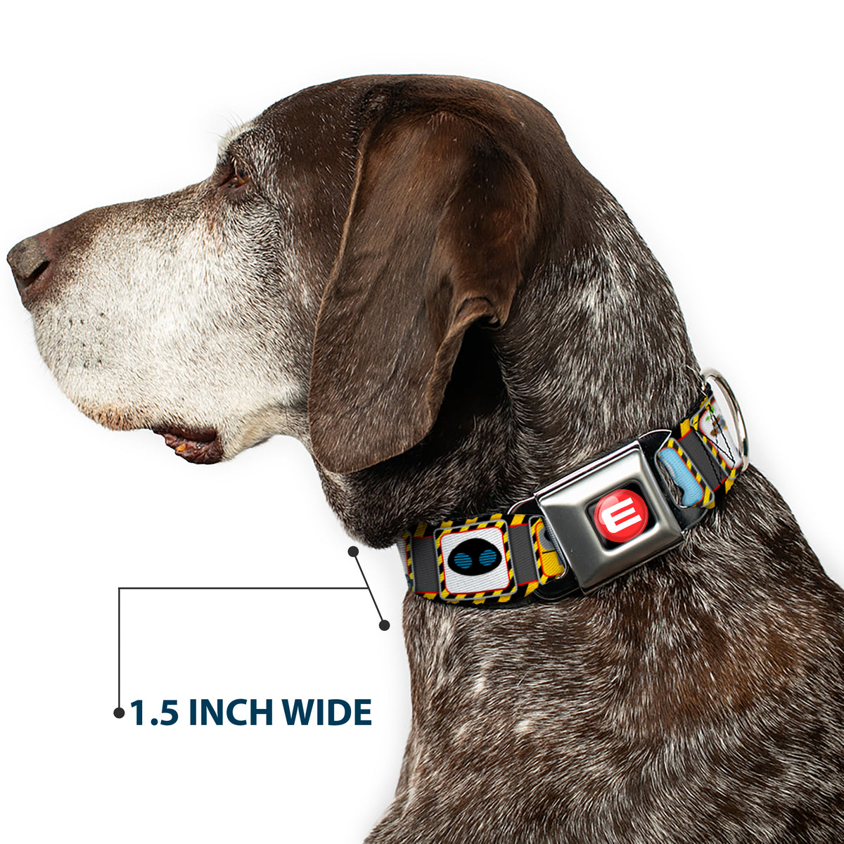 WALL-E Logo Full Color Black Red White Seatbelt Buckle Collar - WALL-E & EVE Pose/Face Hazard Blocks Gray/Yellow/Black Dog Collars Seatbelt Buckle Disney