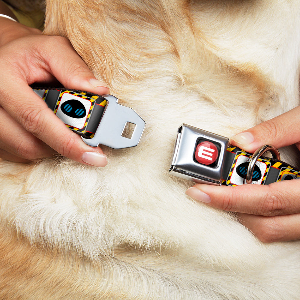 WALL-E Logo Full Color Black Red White Seatbelt Buckle Collar - WALL-E & EVE Pose/Face Hazard Blocks Gray/Yellow/Black Dog Collars Seatbelt Buckle Disney