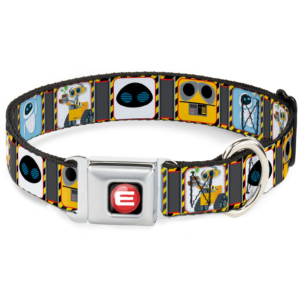 WALL-E Logo Full Color Black Red White Seatbelt Buckle Collar - WALL-E & EVE Pose/Face Hazard Blocks Gray/Yellow/Black Dog Collars Seatbelt Buckle Disney