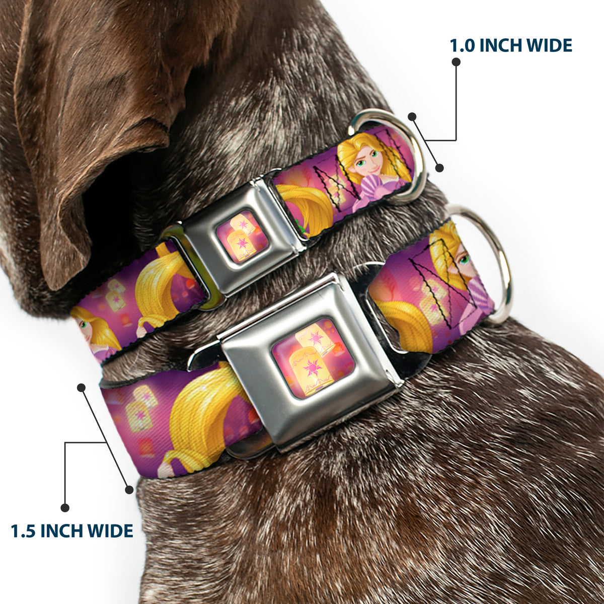 Tangled Lights Light Full Color Purple/Gold Seatbelt Buckle Collar - Rapunzel 4-Tangled Poses/Pascal/Lights Light Purples Dog Collars Seatbelt Buckle Disney