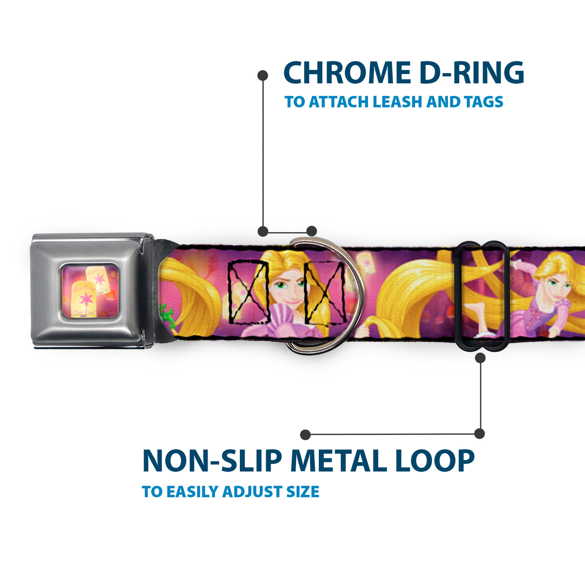 Tangled Lights Light Full Color Purple/Gold Seatbelt Buckle Collar - Rapunzel 4-Tangled Poses/Pascal/Lights Light Purples Dog Collars Seatbelt Buckle Disney