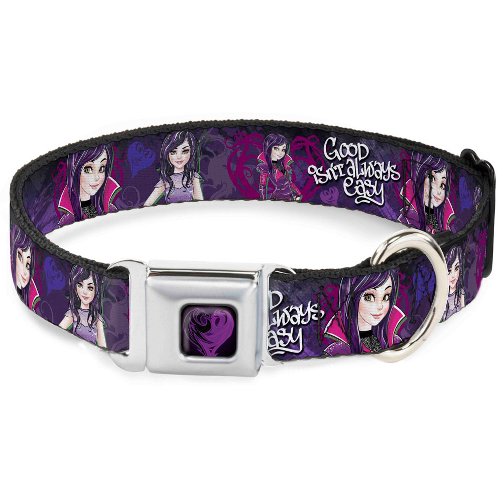 Descendants Dragon Heart Full Color Black/Purples Seatbelt Buckle Collar - Descendants Mal 3-Poses GOOD ISN'T ALWAYS/Hearts/Dragons EASY Purples/Pinks Dog Collars Seatbelt Buckle Disney