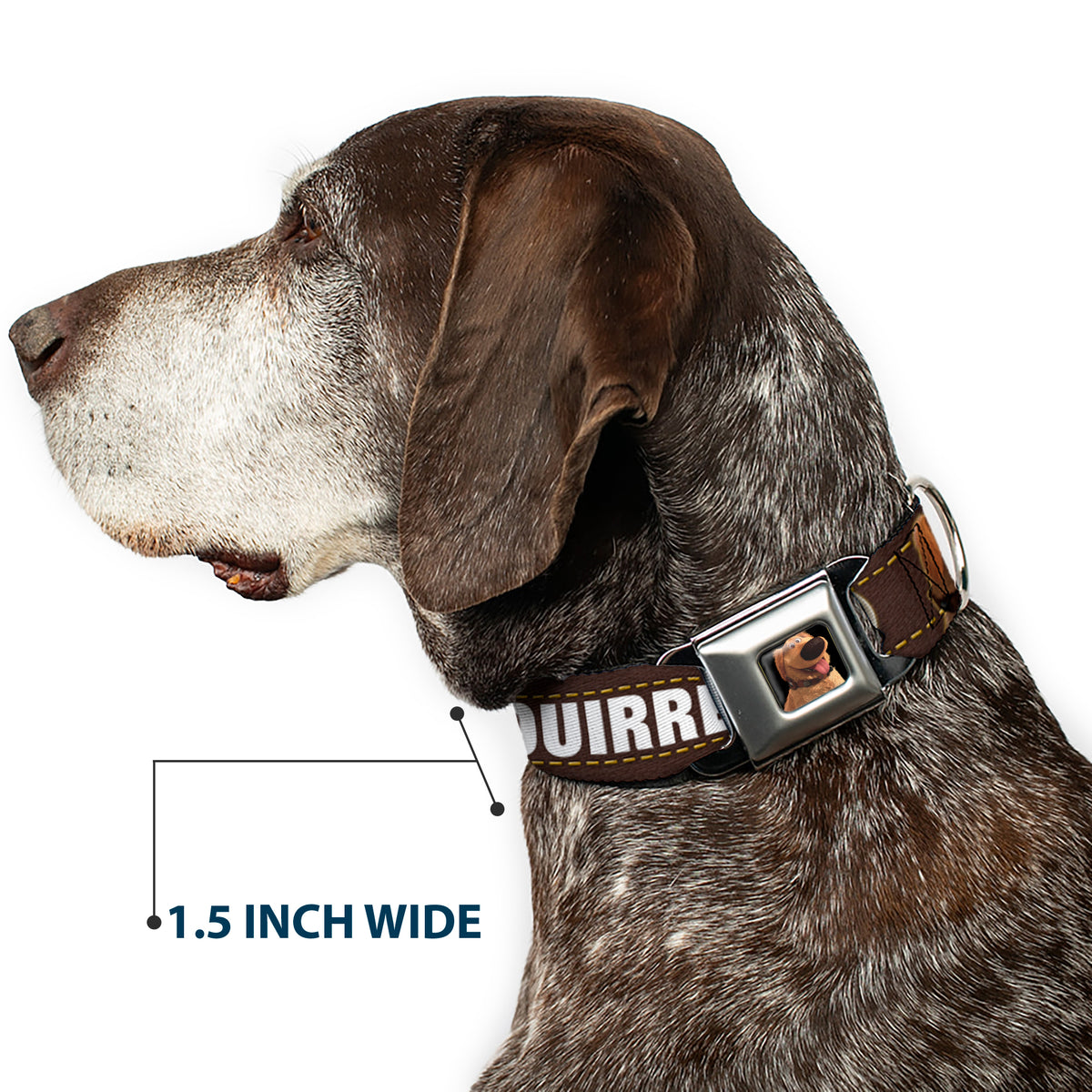 Dug Tongue Out Pose Full Color Black Seatbelt Buckle Collar - Dug 3-Poses/SQUIRREL! Brown/Yellow/White Dog Collars Seatbelt Buckle Disney