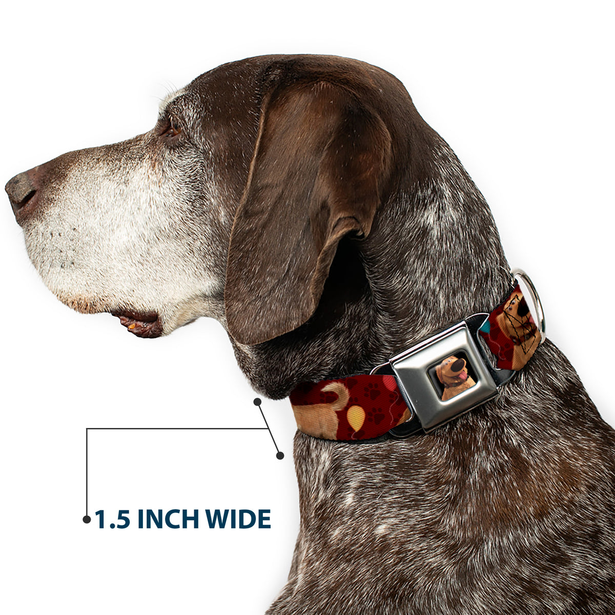 Dug Tongue Out Pose Full Color Black Seatbelt Buckle Collar - Dug 4-Poses/Balloons/Paw Print Reds Dog Collars Seatbelt Buckle Disney