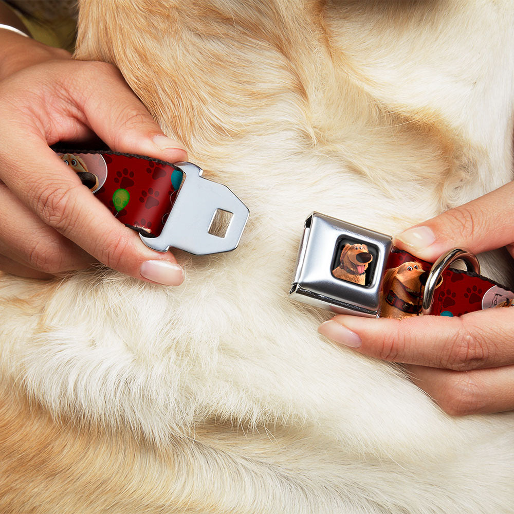 Dug Tongue Out Pose Full Color Black Seatbelt Buckle Collar - Dug 4-Poses/Balloons/Paw Print Reds Dog Collars Seatbelt Buckle Disney