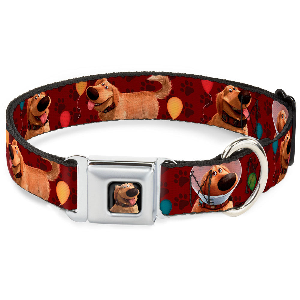 Dug Tongue Out Pose Full Color Black Seatbelt Buckle Collar - Dug 4-Poses/Balloons/Paw Print Reds Dog Collars Seatbelt Buckle Disney