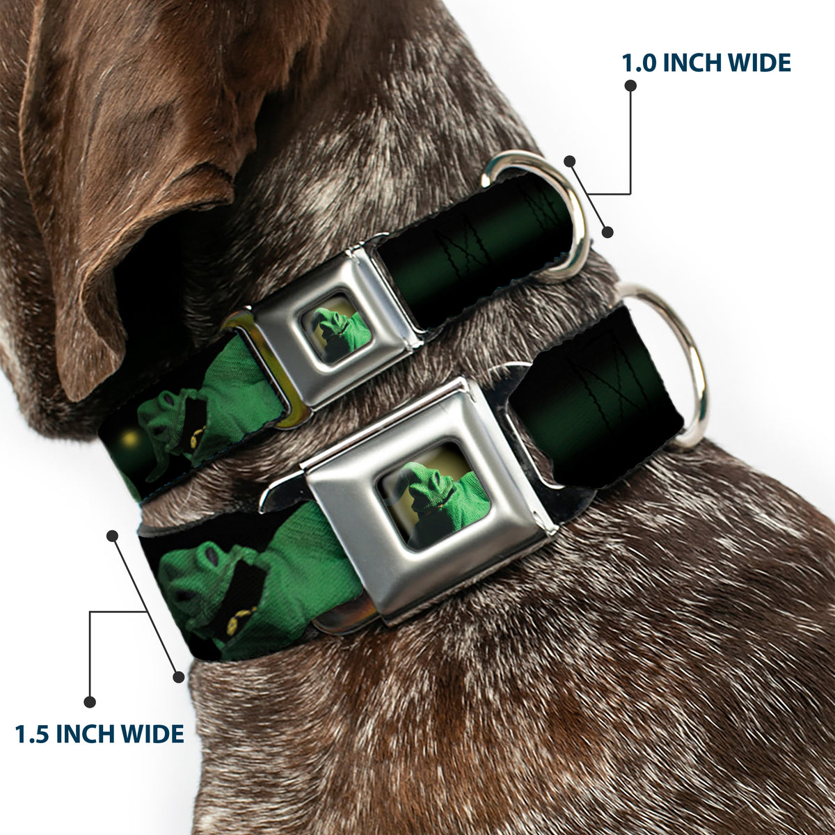 Oogie Boogie Face CLOSE-UP Full Color Seatbelt Buckle Collar - Oogie Boogie 4-Poses Black/Yellow/Green Dog Collars Seatbelt Buckle Disney