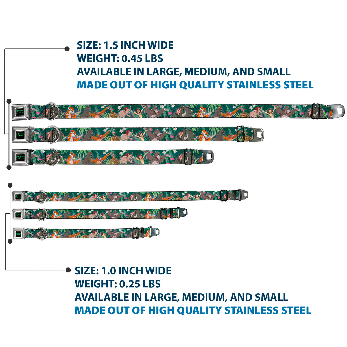 THE JUNGLE BOOK Full Color Black/Green Seatbelt Buckle Collar - The Jungle Book 8-Character Group Greens Dog Collars Seatbelt Buckle Disney