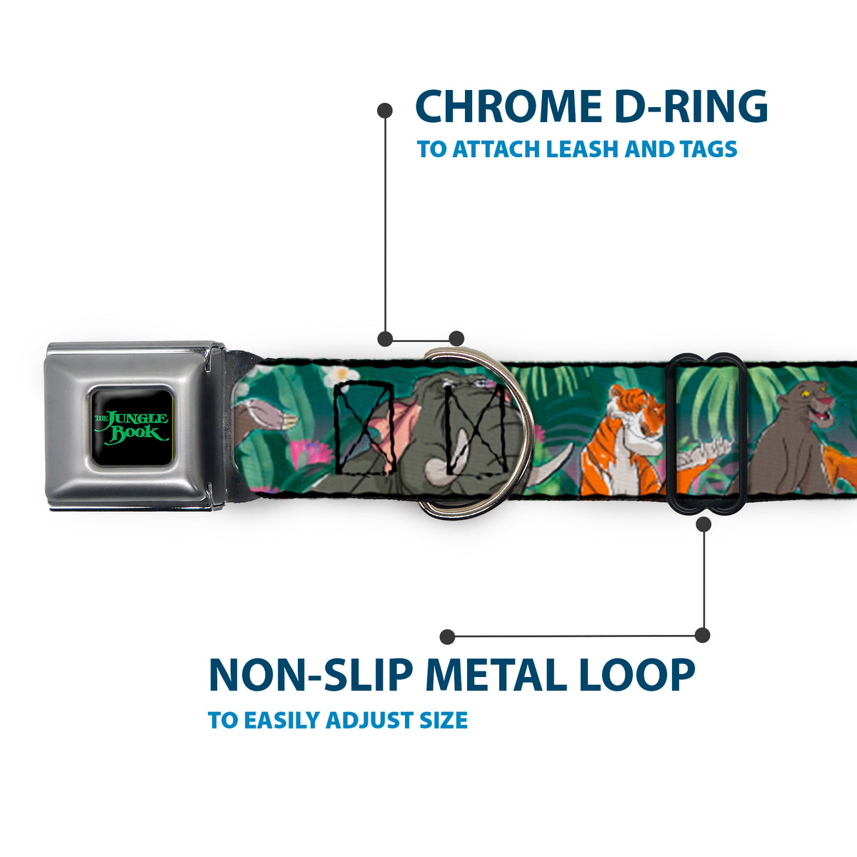 THE JUNGLE BOOK Full Color Black/Green Seatbelt Buckle Collar - The Jungle Book 8-Character Group Greens Dog Collars Seatbelt Buckle Disney