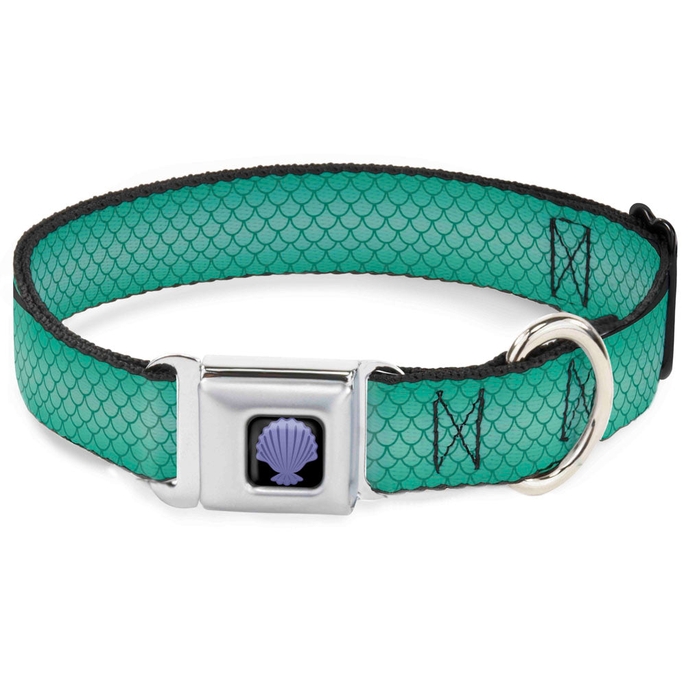 Little Mermaid Clam Shell Full Color Black/Purples Seatbelt Buckle Collar - Ariel's Scales Turquoise Blues Dog Collars Seatbelt Buckle Disney