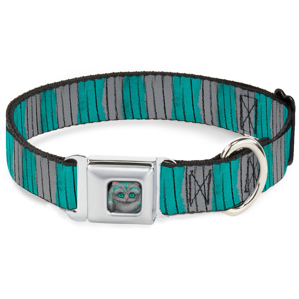 Alice Through the Looking Glass Cheshire Cat Pose Full Color Black Seatbelt Buckle Collar - Cheshire Cat Stripes Gray/Teal/Black Dog Collars Seatbelt Buckle Disney