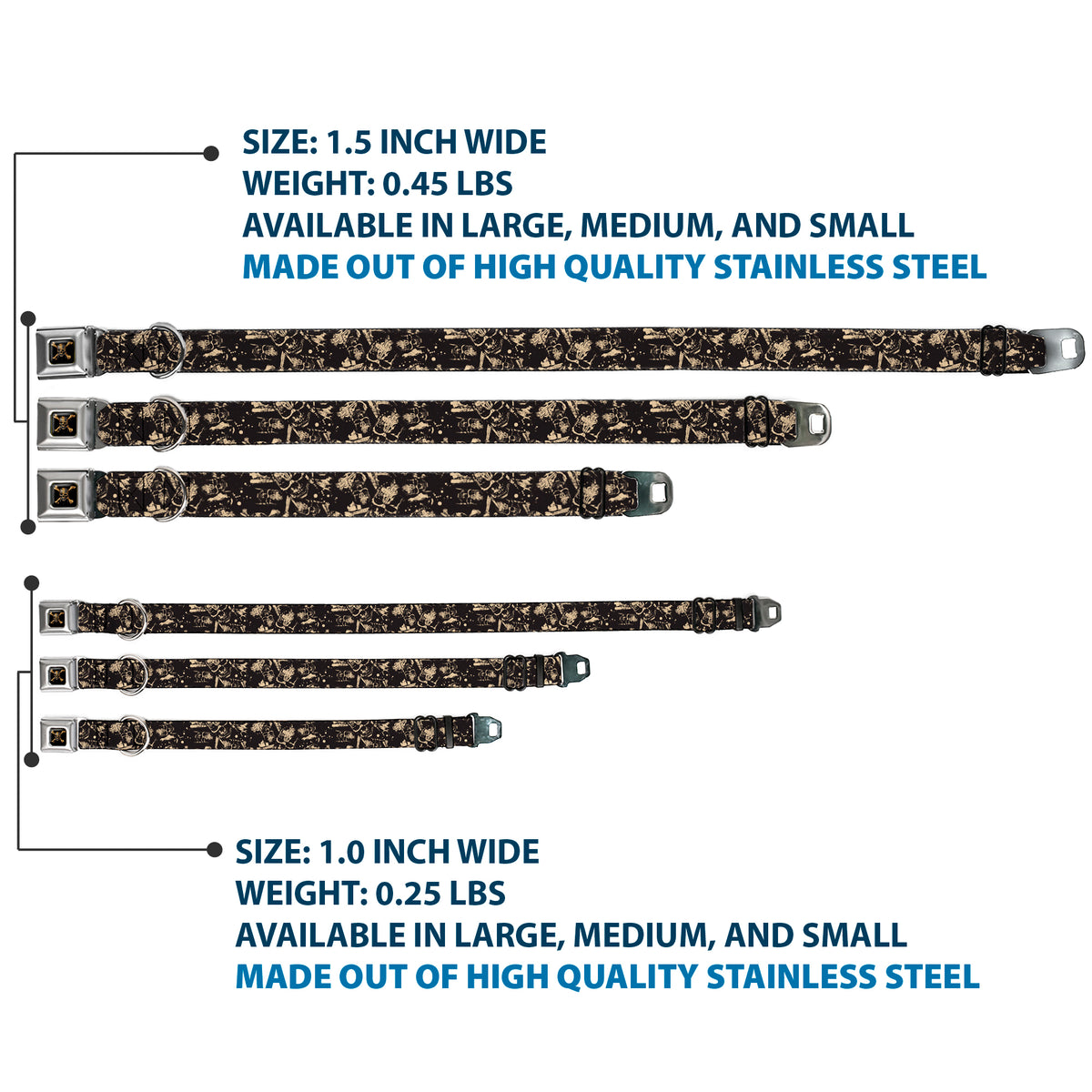 Pirates of The Caribbean Dead Men Tell No Tales Skull Icon Full Color Black Seatbelt Buckle Collar - Pirates Skulls Scattered/Splatter Black/Tan/Red Dog Collars Seatbelt Buckle Disney
