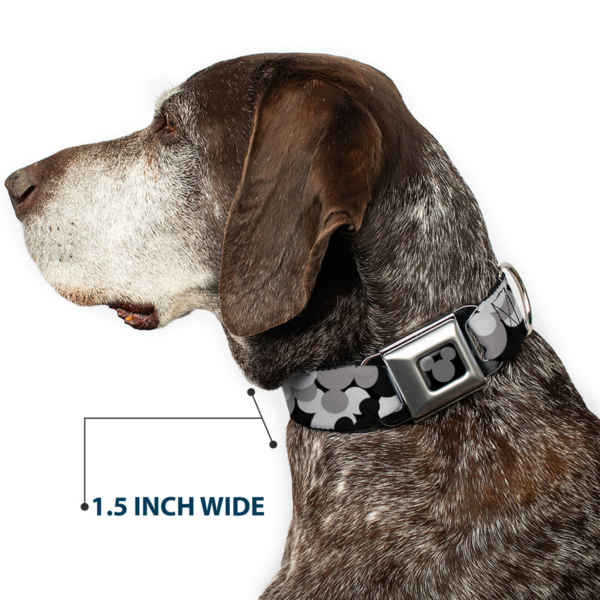 Mickey Mouse Head Silhouette Black Silver Seatbelt Buckle Collar - Mickey Mouse Head Stacked Black/Grays Dog Collars Seatbelt Buckle Disney