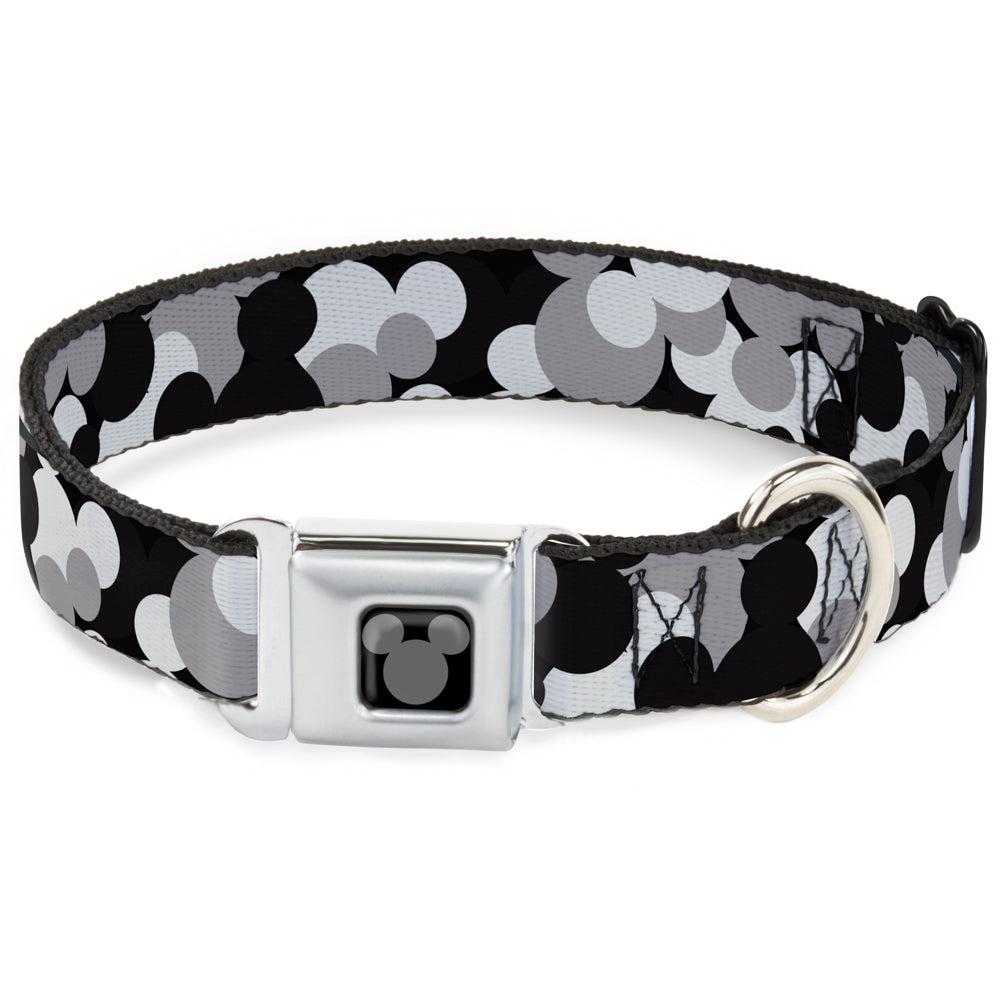 Mickey Mouse Head Silhouette Black Silver Seatbelt Buckle Collar - Mickey Mouse Head Stacked Black/Grays Dog Collars Seatbelt Buckle Disney