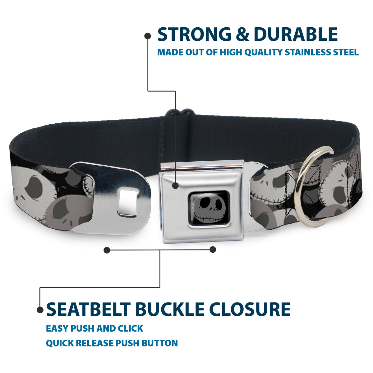 Jack Expression5 Black Silver Seatbelt Buckle Collar - Nightmare Before Christmas Jack Expression Stacked Black/Grays Dog Collars Seatbelt Buckle Disney