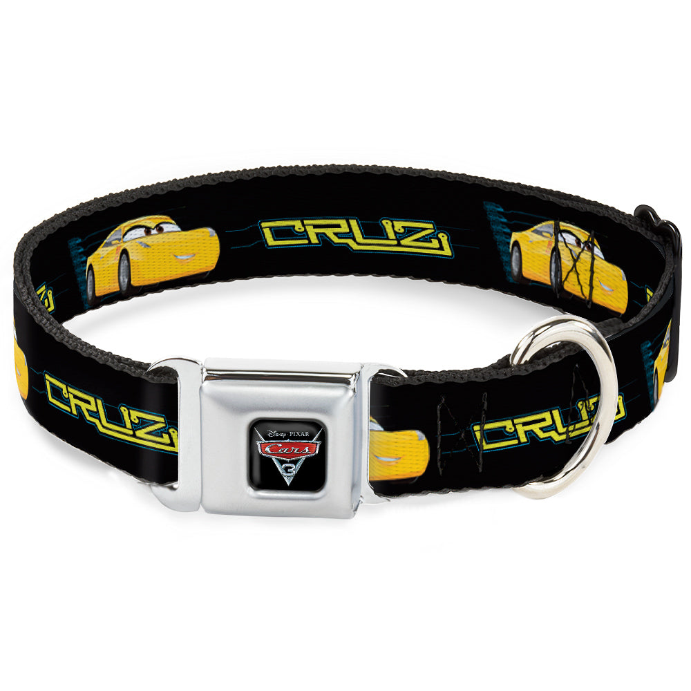 CARS 3 Emblem Full Color Black Silver Red Seatbelt Buckle Collar - Cars 3 CRUZ Car Profile Black/Blue/Yellow Dog Collars Seatbelt Buckle Disney