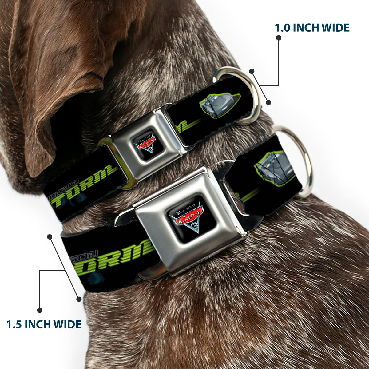 CARS 3 Emblem Full Color Black Silver Red Seatbelt Buckle Collar - Cars 3 JACKSON STORM Pose/STRIPE Black/Greens Dog Collars Seatbelt Buckle Disney