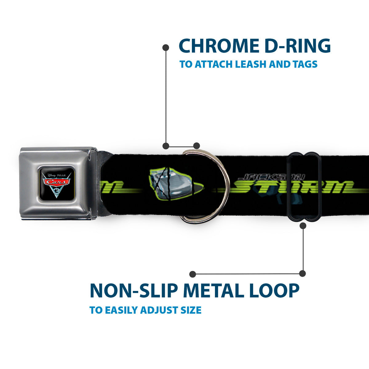 CARS 3 Emblem Full Color Black Silver Red Seatbelt Buckle Collar - Cars 3 JACKSON STORM Pose/STRIPE Black/Greens Dog Collars Seatbelt Buckle Disney