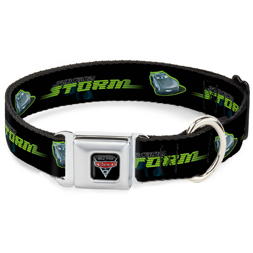 CARS 3 Emblem Full Color Black Silver Red Seatbelt Buckle Collar - Cars 3 JACKSON STORM Pose/STRIPE Black/Greens Dog Collars Seatbelt Buckle Disney