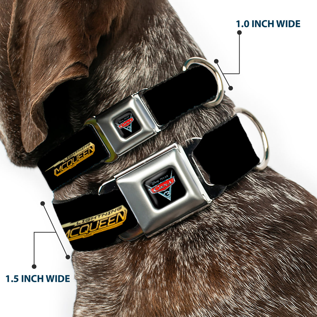 CARS 3 Emblem Full Color Black Silver Red Seatbelt Buckle Collar - Cars 3 LIGHTNING MCQUEEN Pose/Bolt Black/Yellows Dog Collars Seatbelt Buckle Disney
