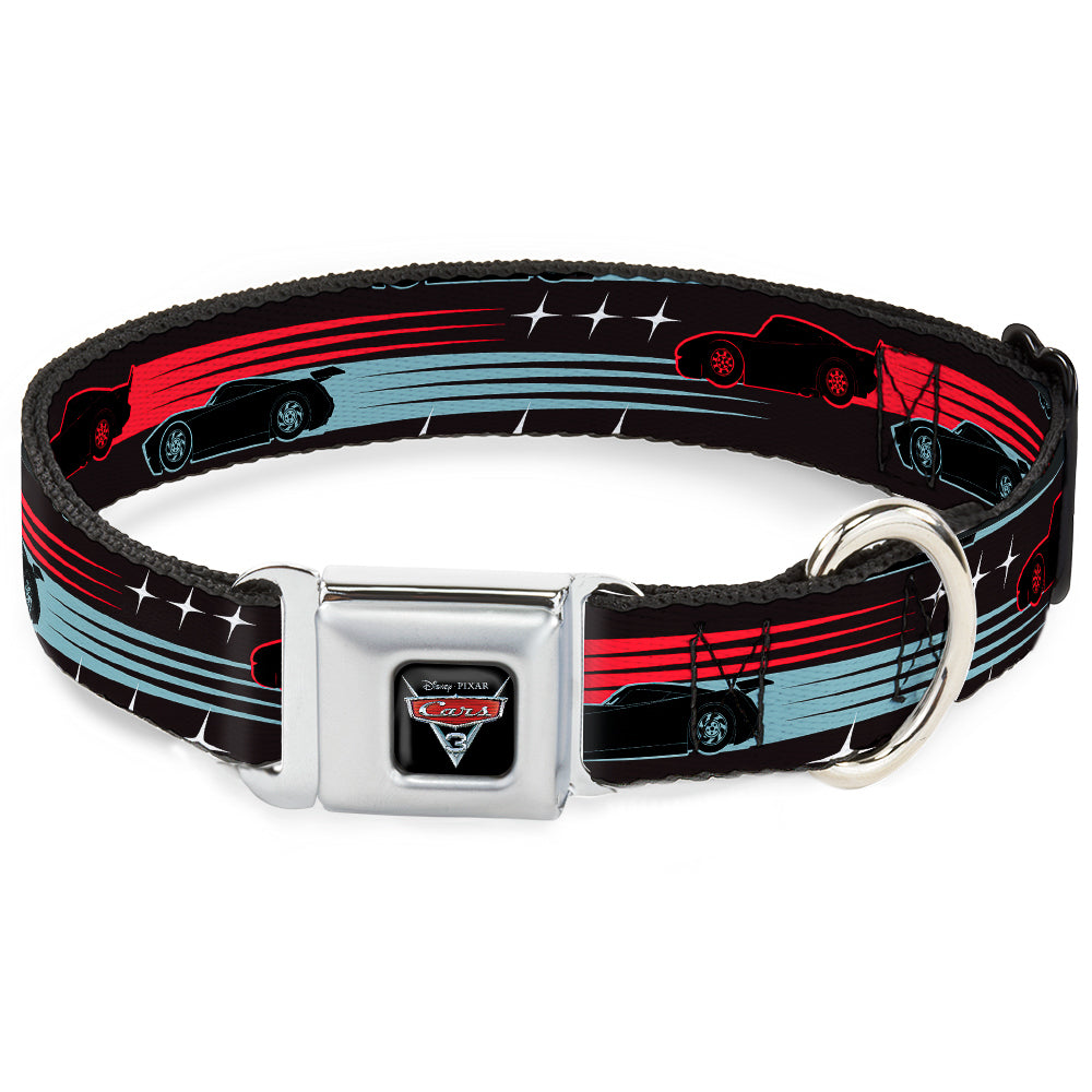 CARS 3 Emblem Full Color Black Silver Red Seatbelt Buckle Collar - Cars 3 Cars Stripes/Stars Grays/Blues/Reds Dog Collars Seatbelt Buckle Disney