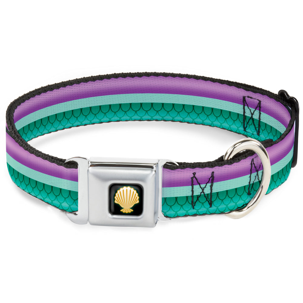 Little Mermaid Clam Shell Black Yellows Seatbelt Buckle Collar - Little Mermaid Stripe/Shell Purple/Green/Gold Dog Collars Seatbelt Buckle Disney