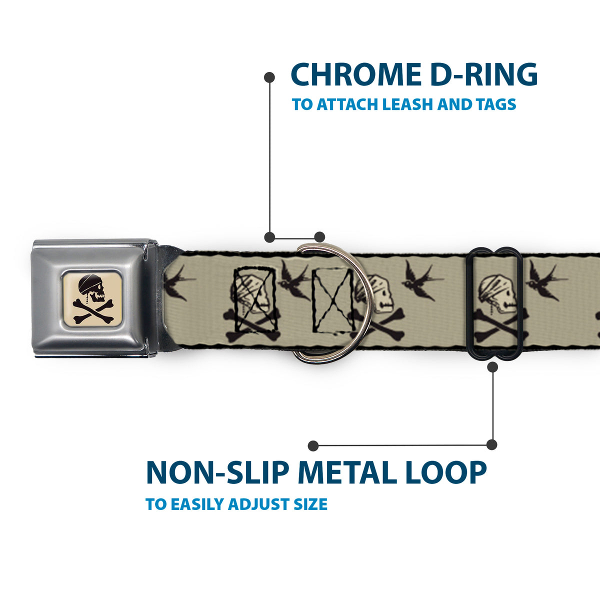 Jack Sparrow's Flag Skull Icon Gray Charcoal Seatbelt Buckle Collar - Jack Sparrow's Flag Icons Grays Dog Collars Seatbelt Buckle Disney