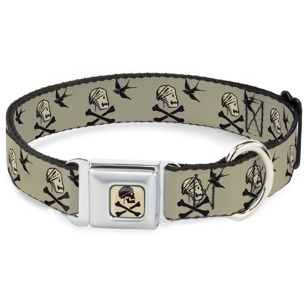 Jack Sparrow's Flag Skull Icon Gray Charcoal Seatbelt Buckle Collar - Jack Sparrow's Flag Icons Grays Dog Collars Seatbelt Buckle Disney