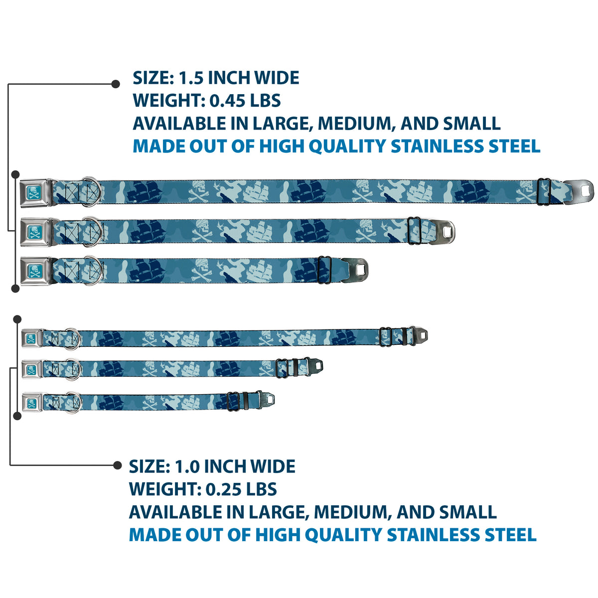 Jack Sparrow's Flag Skull Icon Blues Seatbelt Buckle Collar - Jack Sparrow's Flag Icons/Black Pearl/Sharks Blues Dog Collars Seatbelt Buckle Disney