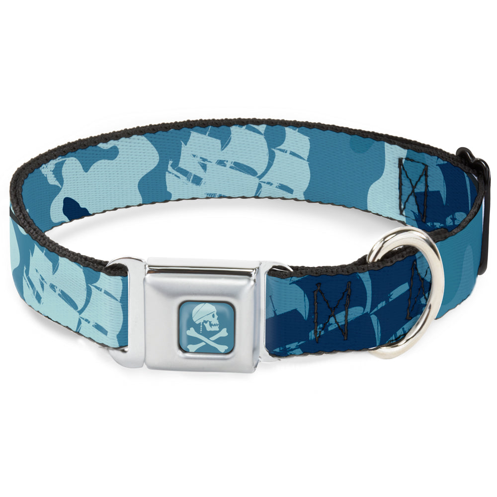 Jack Sparrow's Flag Skull Icon Blues Seatbelt Buckle Collar - Jack Sparrow's Flag Icons/Black Pearl/Sharks Blues Dog Collars Seatbelt Buckle Disney