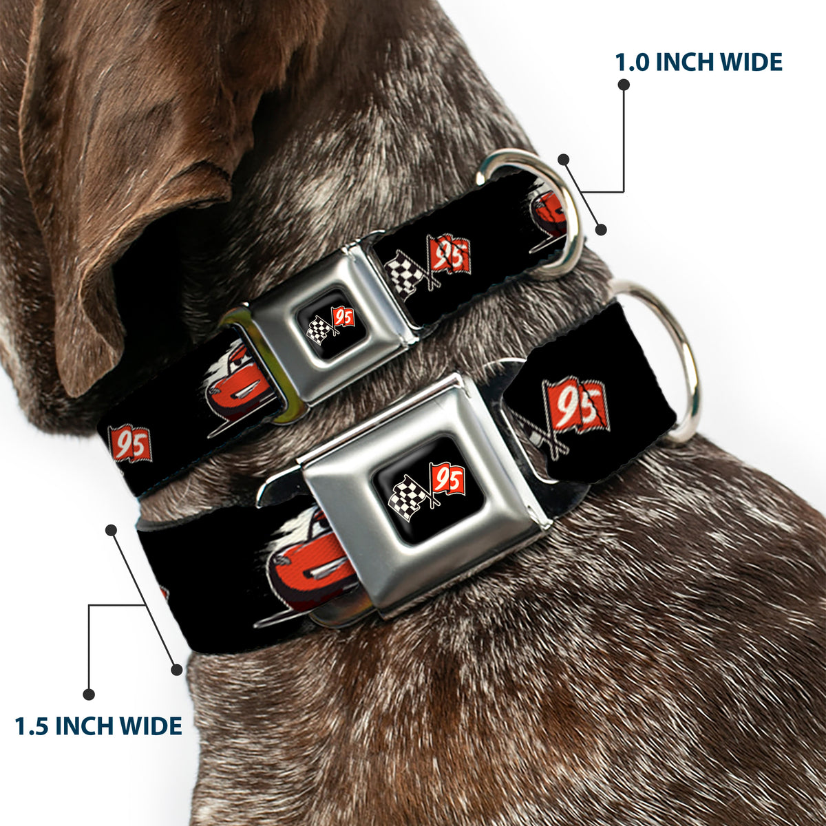 Cars 3 Race Flags Full Color Black White Red Seatbelt Buckle Collar - Cars 3 Lightning McQueen Caricature/Race Flags Black/White/Red Dog Collars Seatbelt Buckle Disney