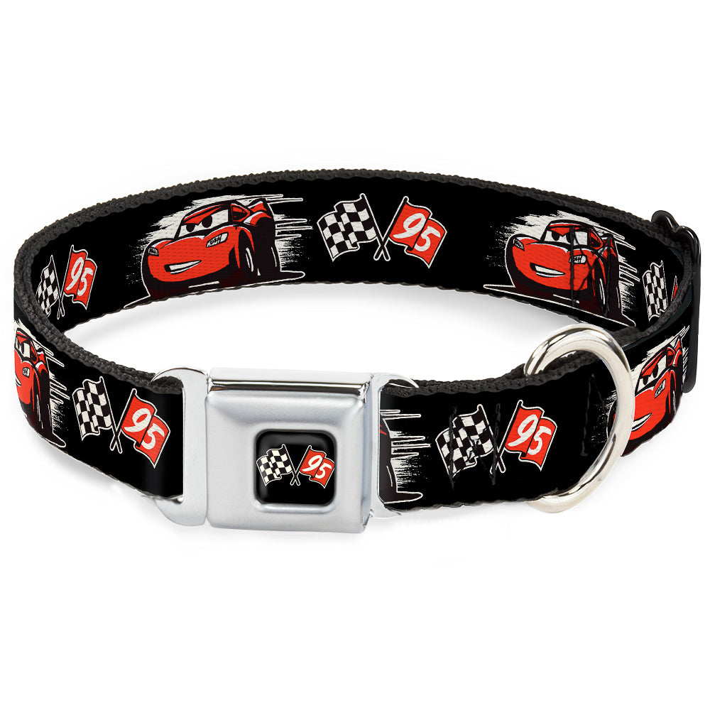 Cars 3 Race Flags Full Color Black White Red Seatbelt Buckle Collar - Cars 3 Lightning McQueen Caricature/Race Flags Black/White/Red Dog Collars Seatbelt Buckle Disney