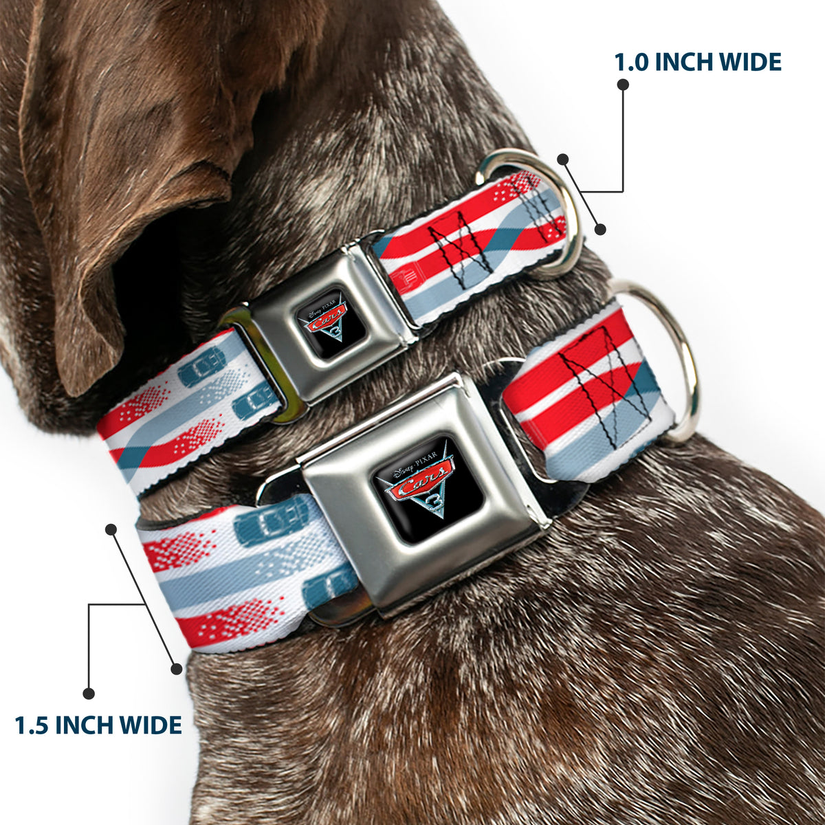Cars 3 Piston Cup Champion Icon Full Color Red Black White Seatbelt Buckle Collar - Cars 3 Cars Crossing White/Blues/Reds Dog Collars Seatbelt Buckle Disney