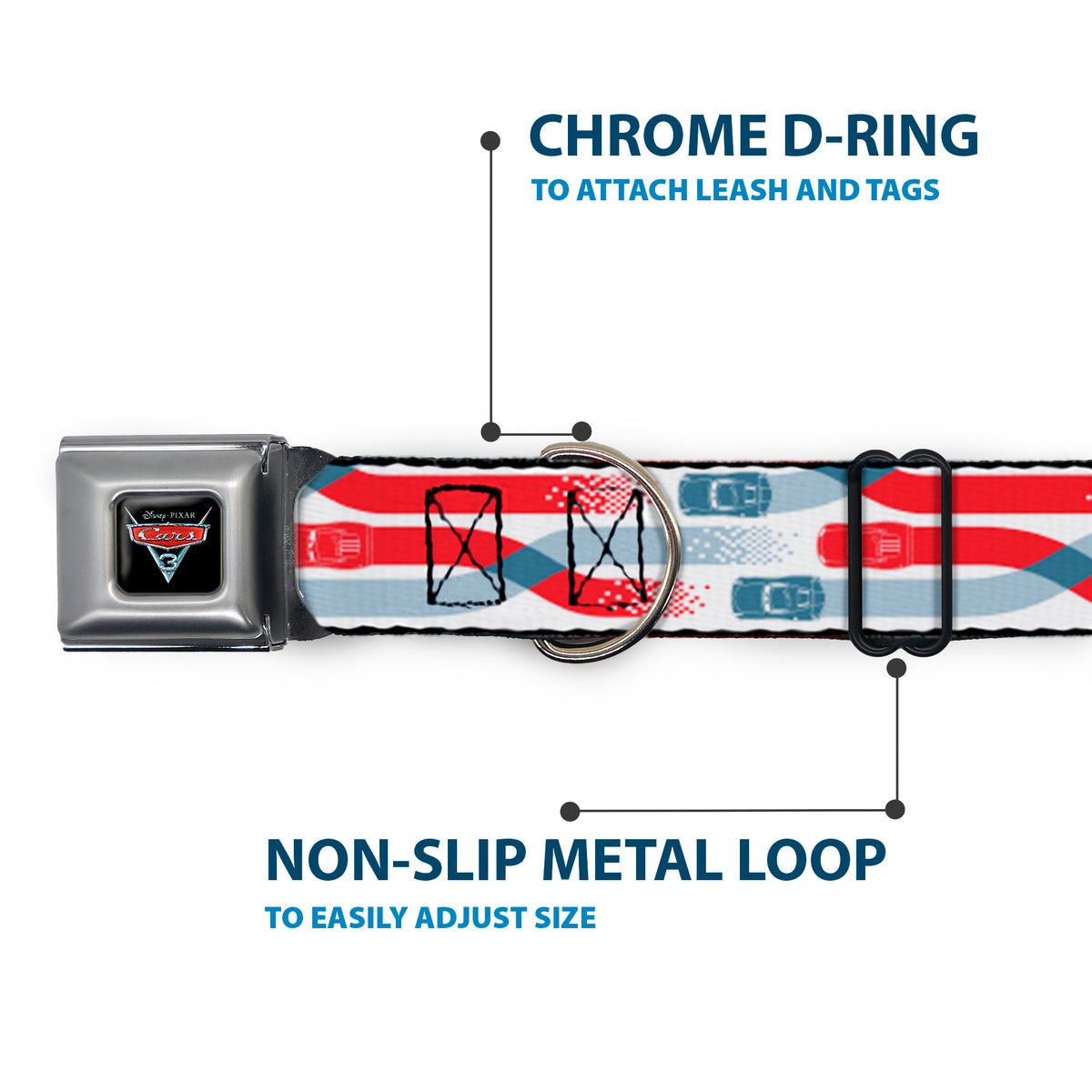 Cars 3 Piston Cup Champion Icon Full Color Red Black White Seatbelt Buckle Collar - Cars 3 Cars Crossing White/Blues/Reds Dog Collars Seatbelt Buckle Disney
