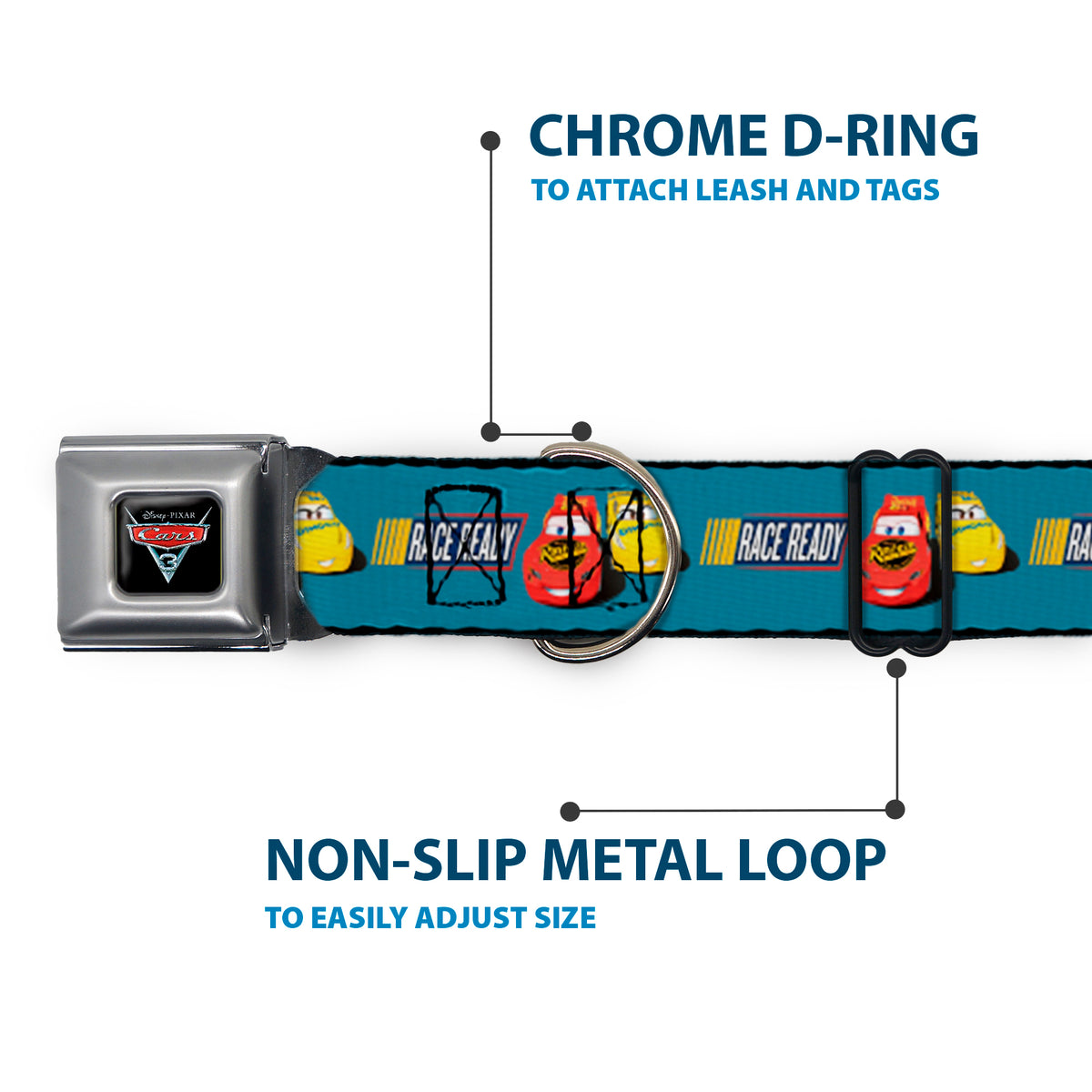 Cars 3 Piston Cup Champion Icon Full Color Red Black White Seatbelt Buckle Collar - Cars 3 Lightning McQueen/Cruz Ramirez Pose RACE READY Blue/Yellow/Red Dog Collars Seatbelt Buckle Disney