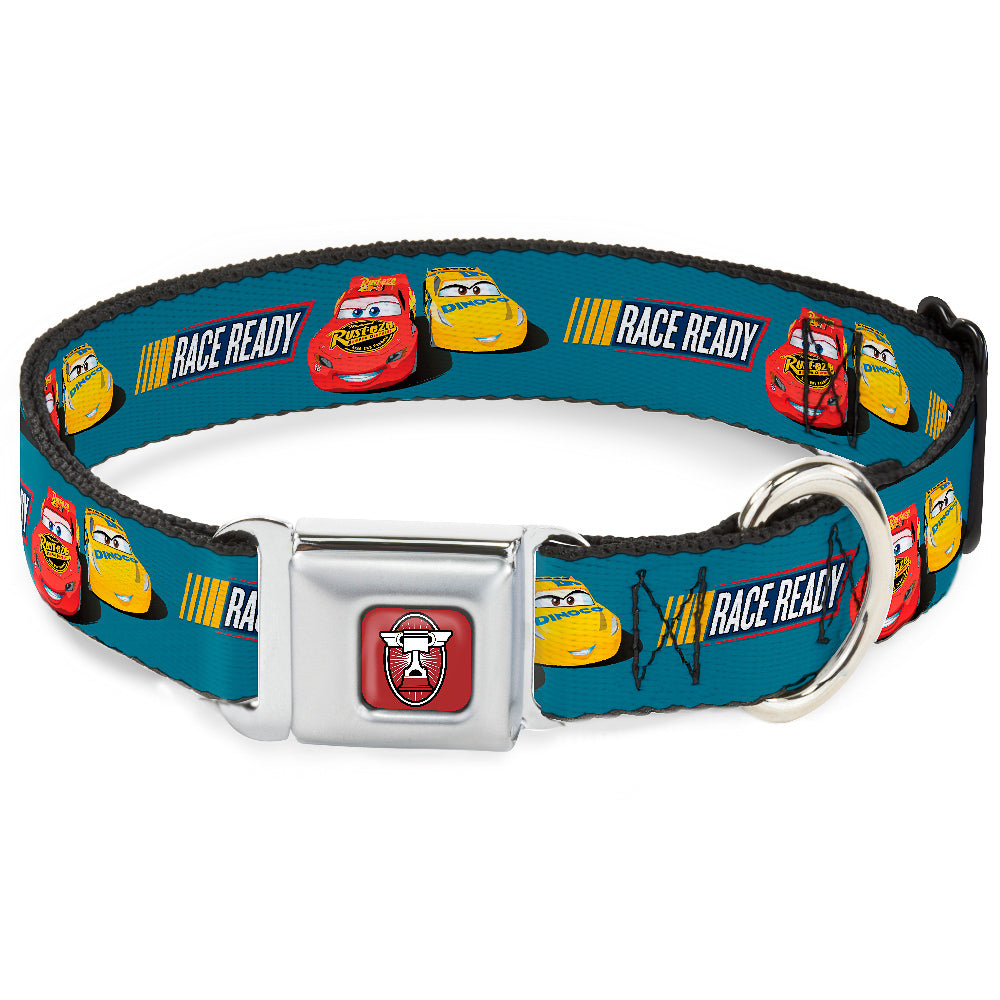 Cars 3 Piston Cup Champion Icon Full Color Red Black White Seatbelt Buckle Collar - Cars 3 Lightning McQueen/Cruz Ramirez Pose RACE READY Blue/Yellow/Red Dog Collars Seatbelt Buckle Disney