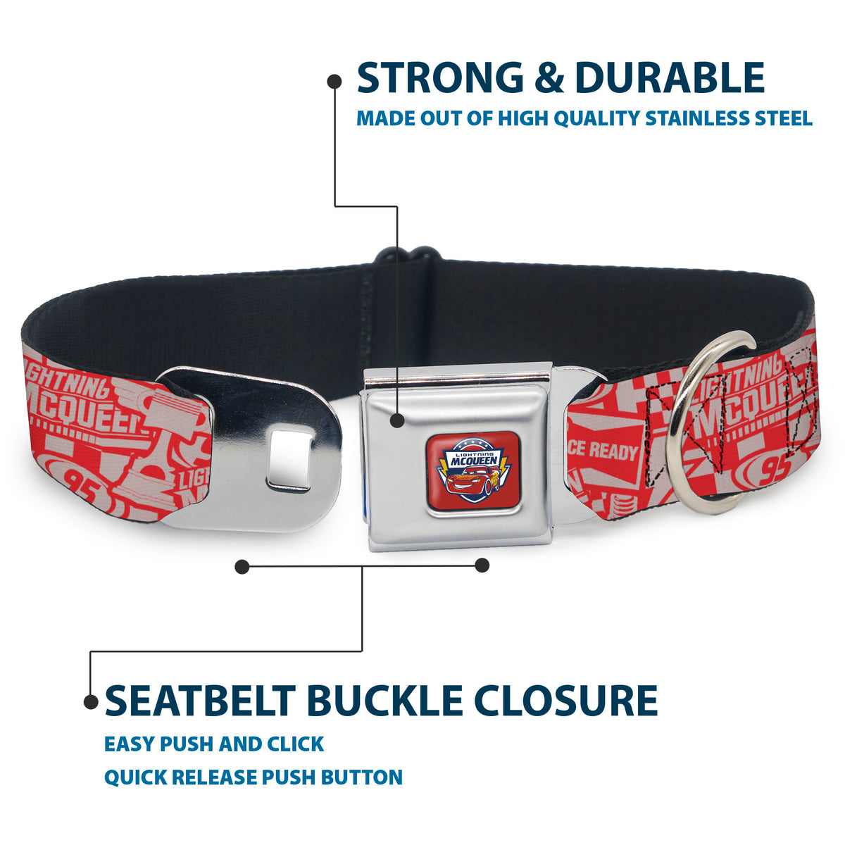 Disney CARS Seatbelt Buckle Collar - Cars 3 LIGHTNINING MCQUEEN Icons Collage White/Red Dog Collars Seatbelt Buckle Disney