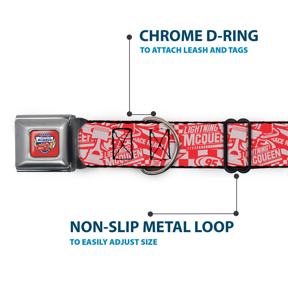 Disney CARS Seatbelt Buckle Collar - Cars 3 LIGHTNINING MCQUEEN Icons Collage White/Red Dog Collars Seatbelt Buckle Disney