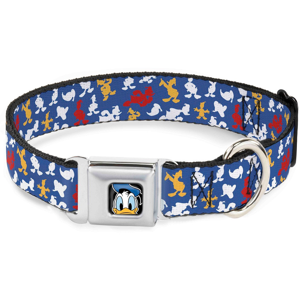 Donald Duck Face CLOSE-UP Full Color Seatbelt Buckle Collar - Donald Duck Face/Poses Scattered Blue/White/Red/Yellow Dog Collars Seatbelt Buckle Disney