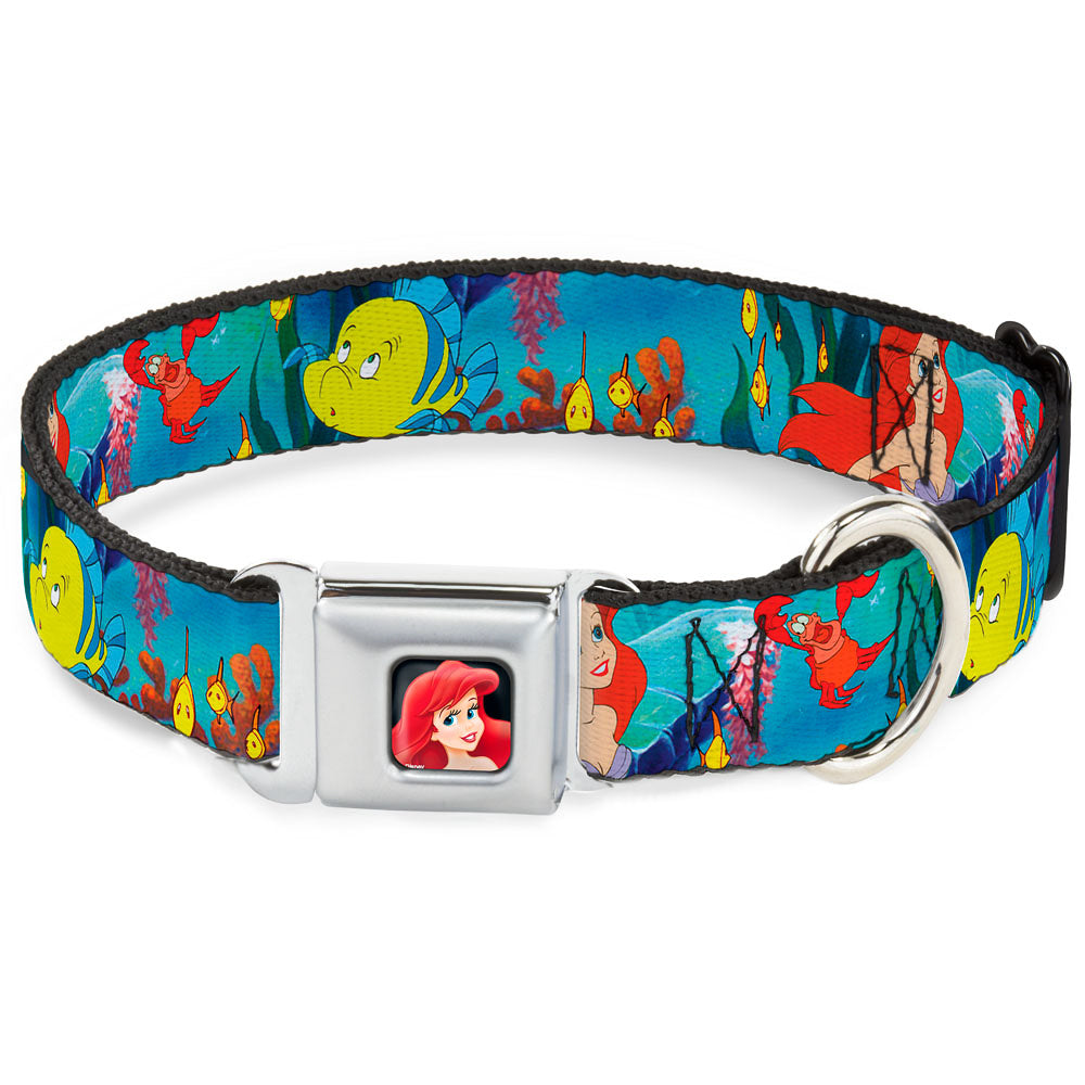 Ariel CLOSE-UP Full Color Seatbelt Buckle Collar - Ariel, Sebastian & Flounder Scene Dog Collars Seatbelt Buckle Disney