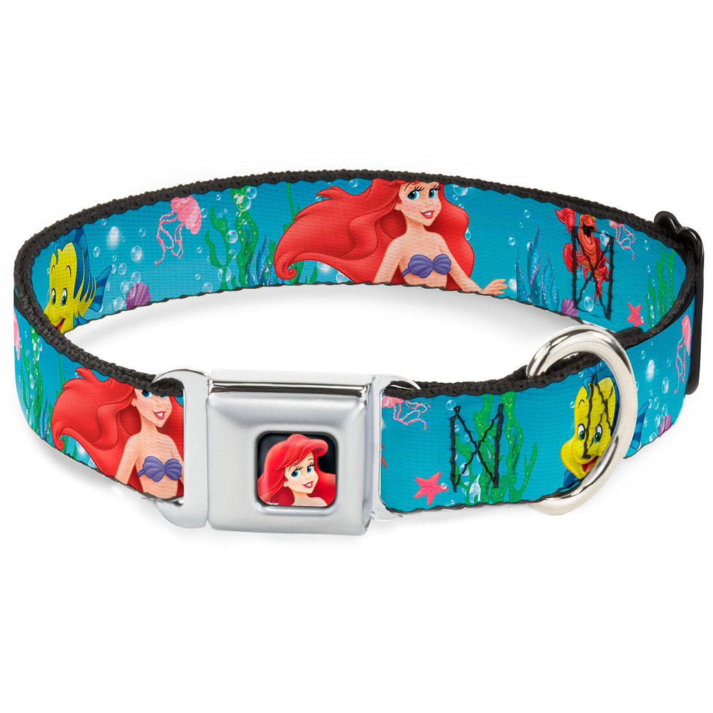 Ariel CLOSE-UP Full Color Seatbelt Buckle Collar - Ariel, Sebastian & Flounder Scene2 Dog Collars Seatbelt Buckle Disney