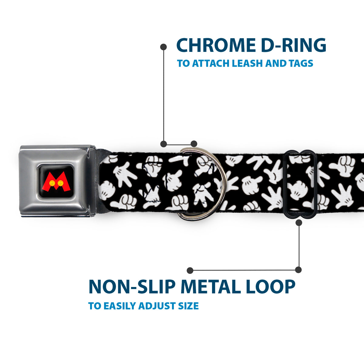 Mickey Mouse M Icon Full Color Black/Red/Yellow Seatbelt Buckle Collar - Mickey Mouse Hand Gestures2 Scattered Black/White Dog Collars Seatbelt Buckle Disney